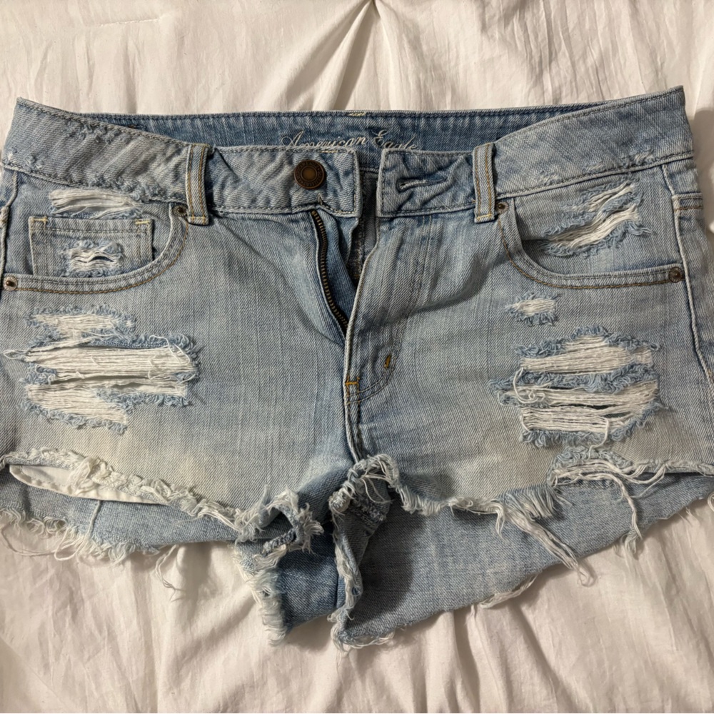 American Eagle Outfitters Ripped Light Blue Jean Shorts